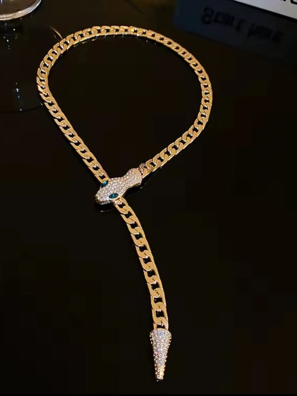 Lux serpentine serpent Gold-Tone Crystal Snake Pendant Necklace - Picture 2 of 5